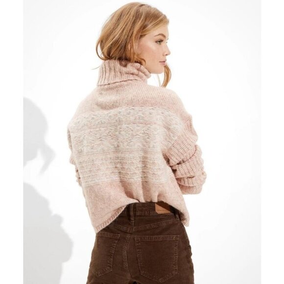 NWT American Eagle Light Pink Pattern Winter Pullover Turtleneck Sweater X-Small - Picture 2 of 5